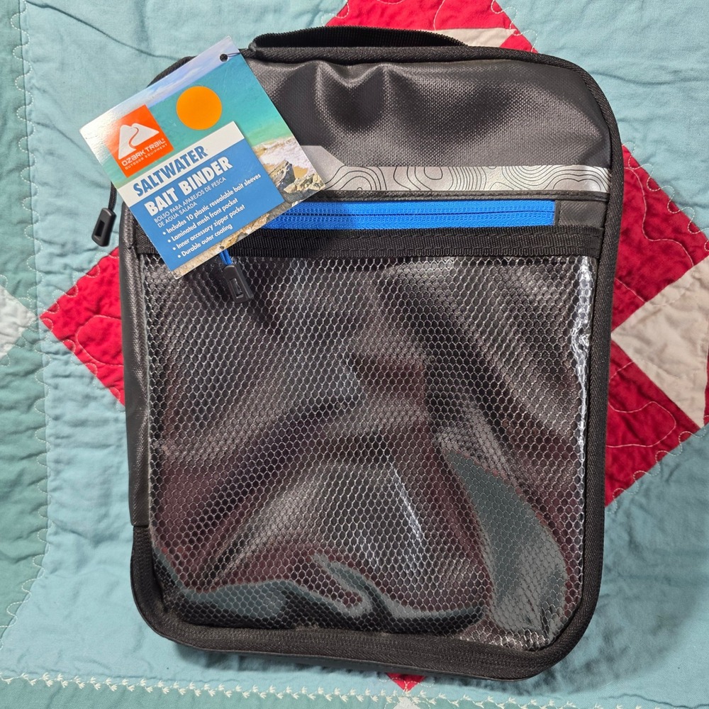 Ozark Trail Saltwater Bait Binder Black Blue Tackle Zipper Storage Bag 10 Pouch